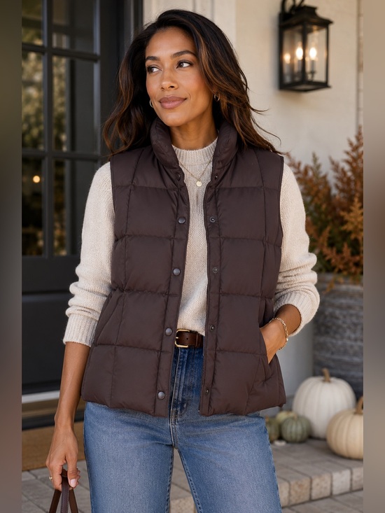 Lands' End Jackets & Blazers - Lands’ End Brown Down Puffer Vest Small 6-8 Quilted Snap Front